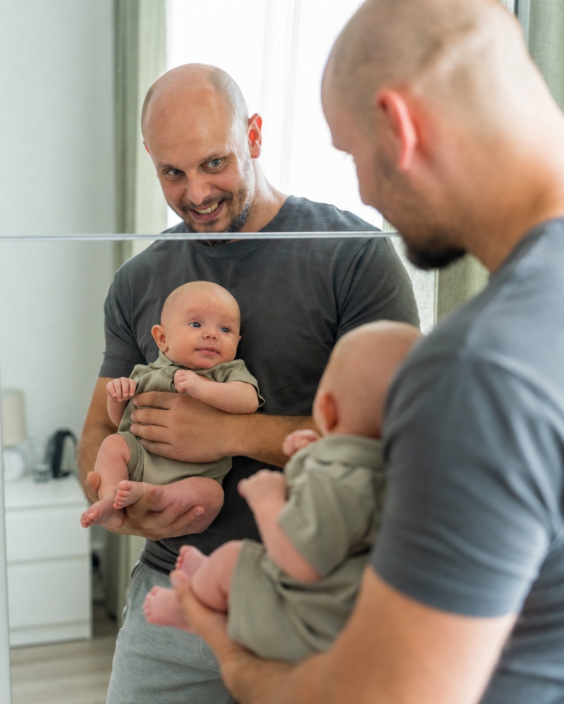 A single parent holding their baby