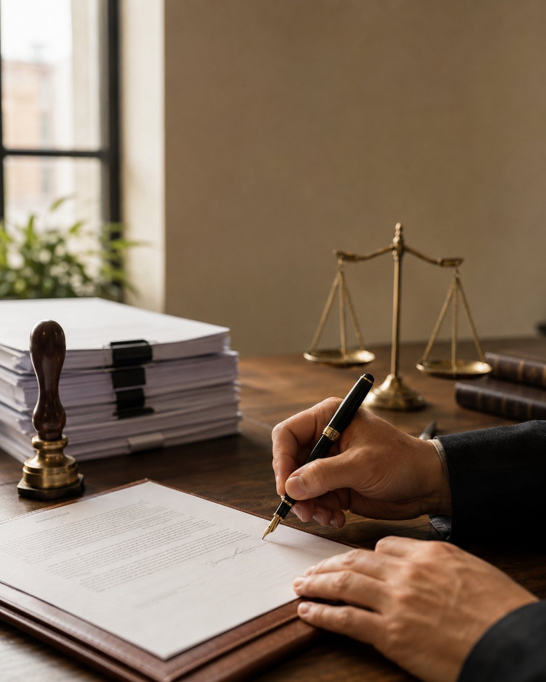 Notarized surrogacy agreement being signed at a notary desk