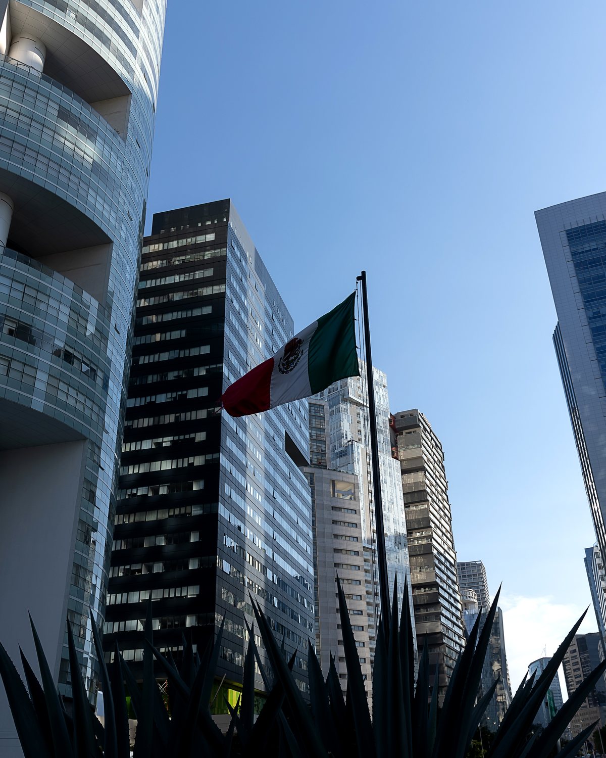 Paseo de la Reforma in Mexico City with the Mexican flag